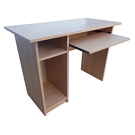 Birou pentru calculator cu spatiu de depozitare, polita pentru tastatura, PAL melaminat, 100x52x76 cm, fag [1]