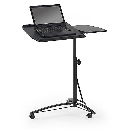 Birou pentru laptop HM B14, inaltime reglabila, unghi inclinare ajustabil, cu roti, cadru metalic, MDF, 73x40x63-93 cm, negru