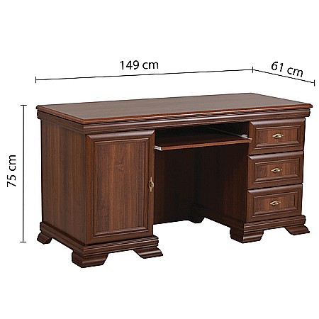 Birou VMB, clasic, 3 sertare, usa, polita tastatura, Pal Melaminat, insertii MDF, Nuc [3]