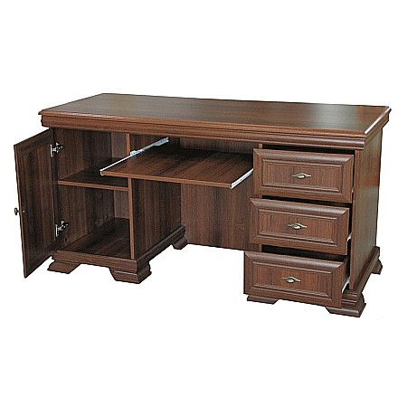 Birou VMB, clasic, 3 sertare, usa, polita tastatura, Pal Melaminat, insertii MDF, Nuc [2]