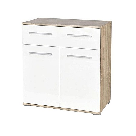 Comoda dormitor HM Lima KM1, Pal Melaminat, cu 2 usi, un sertar, cant ABS, stejar sonoma/alb [1]