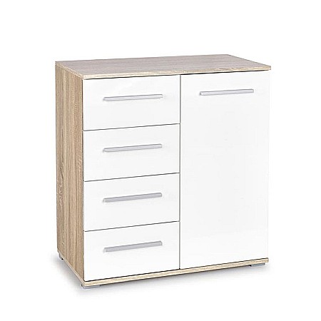 Comoda dormitor HM Lima KM2, Pal Melaminat, cu o usa, 4 sertare, cant ABS, stejar sonoma/alb [1]