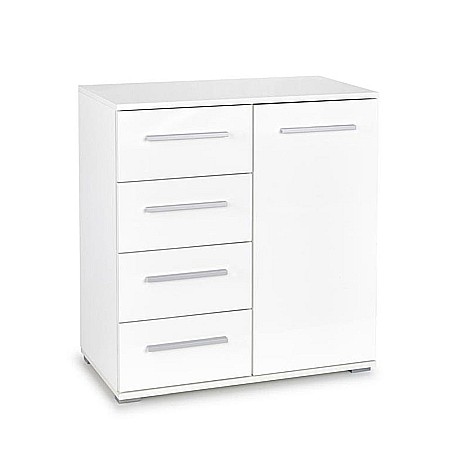 Comode dormitor Drimus - Comoda dormitor HM Lima KM2, Pal Melaminat, cu o usa, 4 sertare, cant ABS, alb