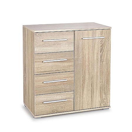 Comoda dormitor HM Lima KM2, Pal Melaminat, cu o usa, 4 sertare, cant ABS, stejar sonoma [1]
