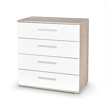 Comode dormitor Drimus - Comoda dormitor HM Lima KM3, Pal Melaminat, cu 4 sertare, cant ABS, stejar sonoma/alb