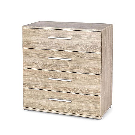 Comode dormitor Drimus - Comoda dormitor HM Lima KM3, Pal Melaminat, cu 4 sertare, cant ABS, stejar sonoma