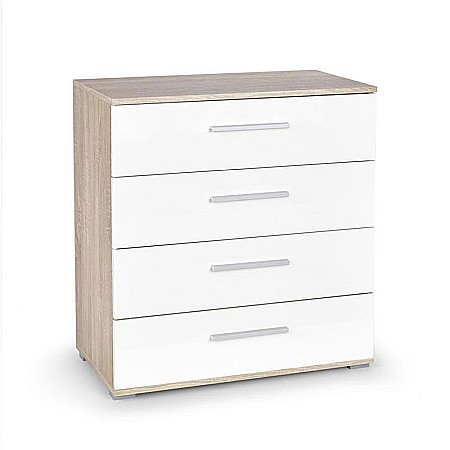 Comoda dormitor HM Lima KM3, Pal Melaminat, cu 4 sertare, cant ABS, stejar sonoma/alb [1]