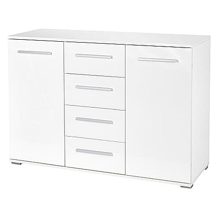 Comoda dormitor HM Lima KM4, Pal Melaminat, 2 usi, 4 sertare, cant ABS, alb [1]