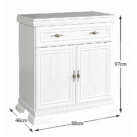 Comoda dormitor si living, VM1, Pal Melaminat, cu 2 usi, un sertar, cu elemente din MDF, Alb Antichizat [3]