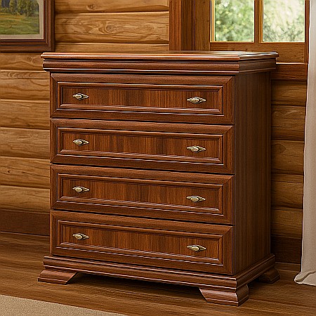 Comode dormitor Drimus - Comoda dormitor VM2, Pal Melaminat, cu 4 sertare, cu elemente din MDF, Nuc