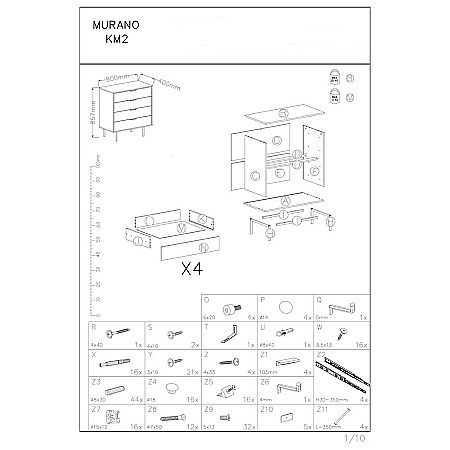 Comoda living HM Murano KM2, MDF Furniruit, cu 4 sertare, stejar artizanal/negru [9]