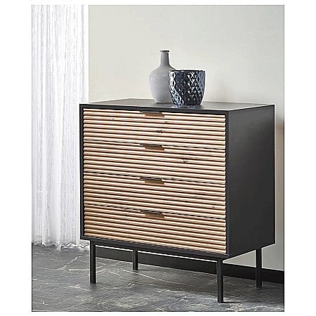 Comode dormitor Drimus - Comoda living HM Murano KM2, MDF Furniruit, cu 4 sertare, stejar artizanal/negru