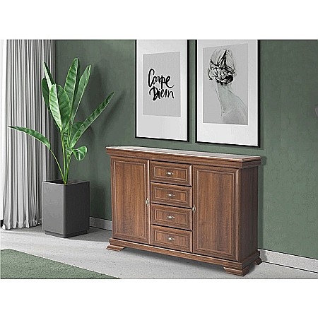 Comoda living si dormitor, VM3, 4 sertare, 2 usi, Pal melaminat, cu insertii MDF, Nuc [8]