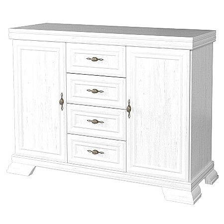 Comoda living si dormitor, VM3, 4 sertare, 2 usi, Pal melaminat, cu insertii MDF, Alb Antichizat [2]