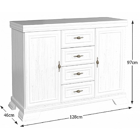 Comoda living si dormitor, VM3, 4 sertare, 2 usi, Pal melaminat, cu insertii MDF, Alb Antichizat [5]