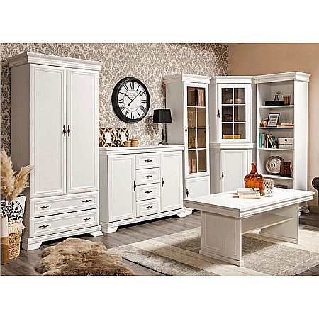 Comoda living si dormitor, VM3, 4 sertare, 2 usi, Pal melaminat, cu insertii MDF, Alb Antichizat [4]