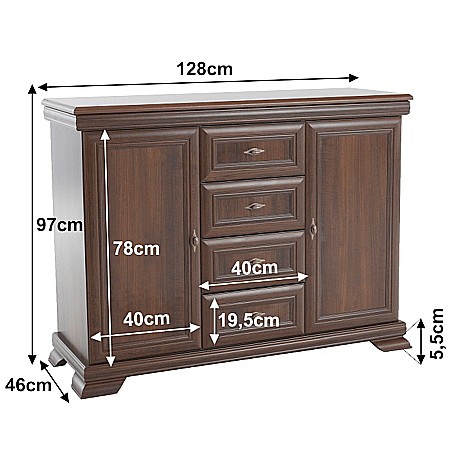 Comoda living si dormitor, VM3, 4 sertare, 2 usi, Pal melaminat, cu insertii MDF, Nuc [3]