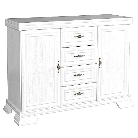 Comoda living si dormitor, VM3, 4 sertare, 2 usi, Pal melaminat, cu insertii MDF, Alb Antichizat [1]