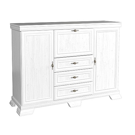 Comoda living VM6P, o usa rabatabila pentru bar, 2 usi fixe, 3 sertare, Pal melaminat, cu insertii MDF, Alb Antichizat [3]