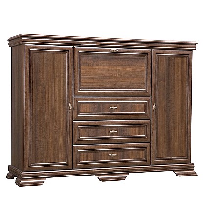 Comoda living VM6P, o usa rabatabila pentru bar, 2 usi fixe, 3 sertare, Pal melaminat, cu insertii MDF, Nuc [2]