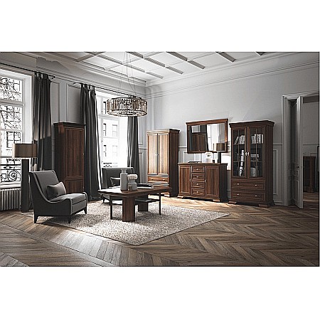 Comoda living VM6P, o usa rabatabila pentru bar, 2 usi fixe, 3 sertare, Pal melaminat, cu insertii MDF, Nuc [3]