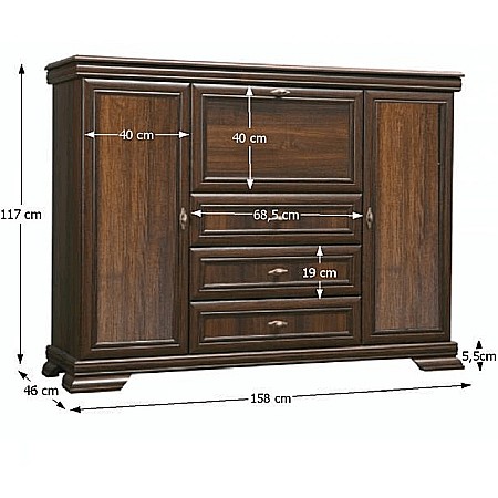 Comoda living VM6P, o usa rabatabila pentru bar, 2 usi fixe, 3 sertare, Pal melaminat, cu insertii MDF, Nuc [4]