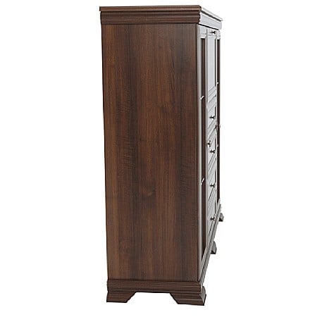 Comoda living cu vitrina VM7, o usa rabatabila pentru bar, 2 usi fixe, 3 sertare, Pal melaminat, cu insertii MDF, Nuc [4]