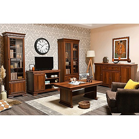 Comoda living VMT, Pal Melaminat, cu o usa, 3 polite, cu elemente din MDF, Nuc [6]