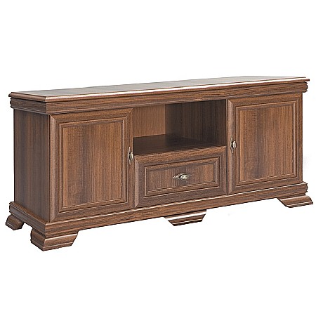 Comoda living VMT2, Pal Melaminat, cu 2 usi, sertar, cu elemente din MDF, Nuc [1]