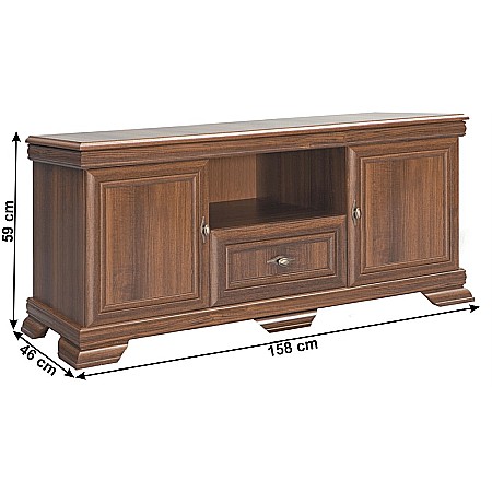 Comoda living VMT2, Pal Melaminat, cu 2 usi, sertar, cu elemente din MDF, Nuc [2]