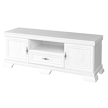 Comoda living VMT2, Pal Melaminat, cu 2 usi, sertar, cu elemente din MDF, Alb Antichizat [1]