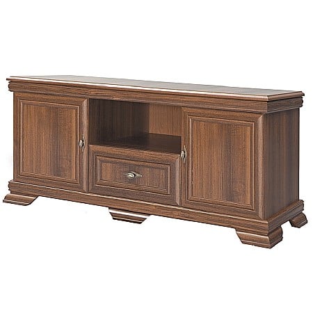 Comoda living VMT2, Pal Melaminat, cu 2 usi, sertar, cu elemente din MDF, Nuc [3]