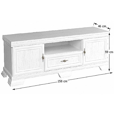 Comoda living VMT2, Pal Melaminat, cu 2 usi, sertar, cu elemente din MDF, Alb Antichizat [3]