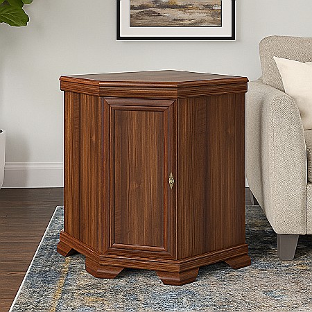 Comode dormitor Drimus - Comoda pe colt pentru living VMN1, Pal Melaminat, cu o usa, o polita, cu elemente din MDF, Nuc