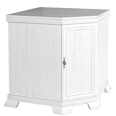 Comoda pe colt pentru living VMN1, Pal Melaminat, cu o usa, o polita, cu elemente din MDF, Alb Antichizat [1]