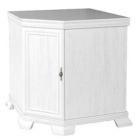 Comoda pe colt pentru living VMN1, Pal Melaminat, cu o usa, o polita, cu elemente din MDF, Alb Antichizat [2]