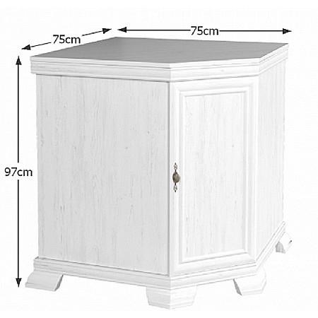 Comoda pe colt pentru living VMN1, Pal Melaminat, cu o usa, o polita, cu elemente din MDF, Alb Antichizat [3]