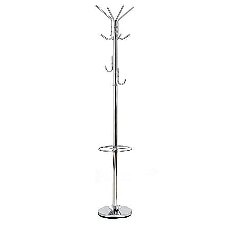 Produse - Cuier de podea cromat HM W24, robust, cu suport umbrela, 10 agatatori, argintiu