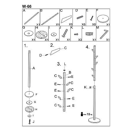 Cuier lemn masiv tip pom HM W66, baza metalica, 5 agatatori, de podea, negru [3]