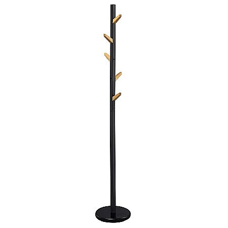 Cuier lemn masiv tip pom HM W66, baza metalica, 5 agatatori, de podea, negru [1]