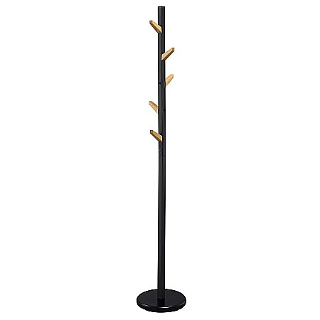 Cuier lemn masiv tip pom HM W66, baza metalica, 5 agatatori, de podea, negru [2]