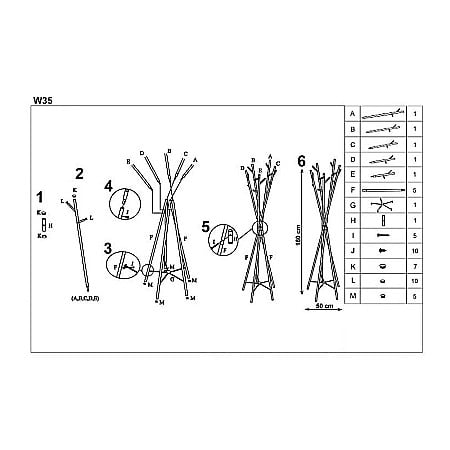 Cuier metalic HM W35, tip pom, cu 15 agatatori, pentru hol, salon, negru [1]