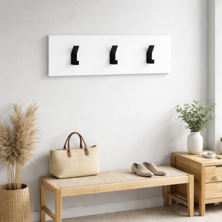 Mobilier hol - Cuier perete compact cu 3 agatatori HM Clif W50, 50x15 cm, alb