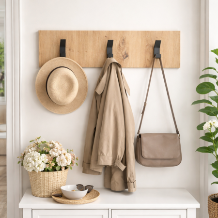 Mobilier hol - Cuier perete compact cu 3 agatatori HM Clif W50, 50x15 cm, stejar artizanal