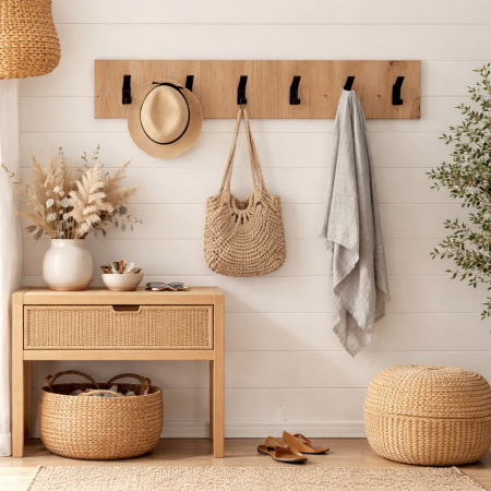 Mobilier hol - Cuier perete compact cu 6 agatatori HM Clif W100, 100x15 cm, stejar artizanal