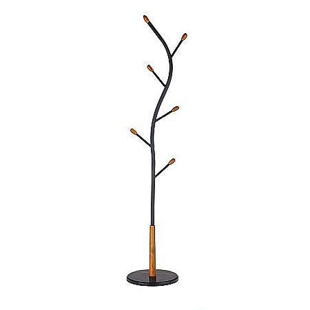 Cuier pom HM W45, metalic, curbat, baza ceramica, 6 agatatori, bumbi lemn, negru