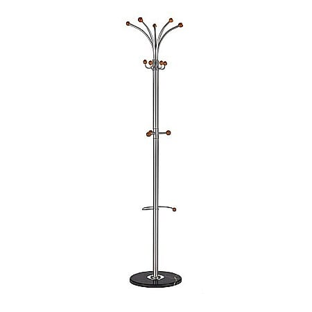 Cuier pom HM W46, metalic, baza ceramica, 14 agatatori, suport umbrela, 3 nivele, argintiu