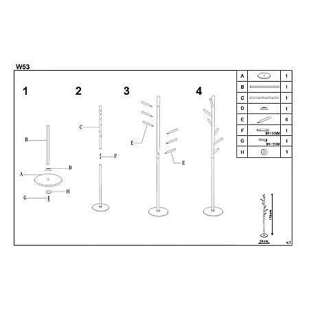 Cuier pom HM W53, vertical, metal/lemn, 6 agatatori, alb/fag [2]