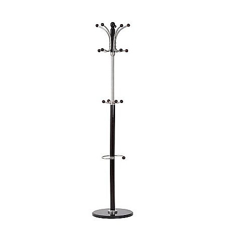 Cuiere - Cuier pom lemn 15 agatatori HM W19, metalic, baza ceramica, suport umbrela, negru