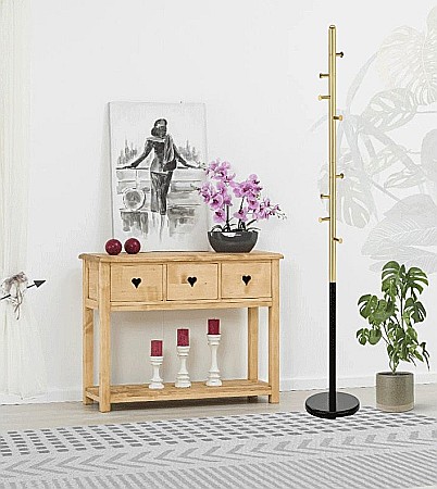Produse - Cuier pom metalic HM W68, 8 agatatori, de podea, design minimalist, elegant, negru/auriu
